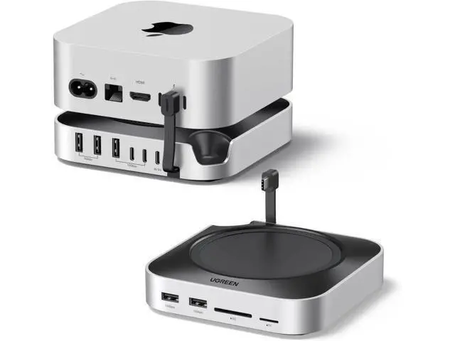 Main image of UGREEN Dock & Stand for Mac mini M4/M4 Pro with Built-in M.2 NVMe SSD Enclosure, 3×10Gbps USB-A, 10Gbps USB-C Data Port, SD/TF Card Reader, Aluminum Silver Docking Station