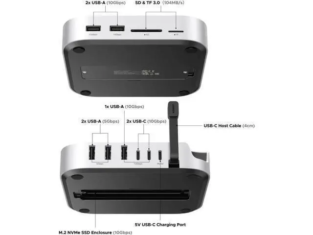 Alt view image 4 of 7 - UGREEN Dock & Stand for Mac mini M4/M4 Pro with Built-in M.2 NVMe SSD Enclosure, 3×10Gbps USB-A, 10Gbps USB-C Data Port, SD/TF Card Reader, Aluminum Silver Docking Station