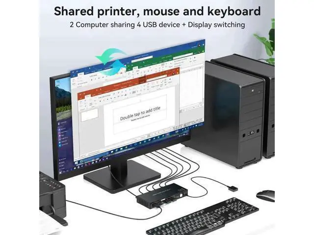 Alt view image 7 of 7 - 2-Port HDMI 2.1 KVM Switch, Support 8K@60Hz & 4K@120Hz, 4-Port USB 3.0 Hub, 2 PCs Share One Monitor, External Desktop Controller & 2 USB Cables Included