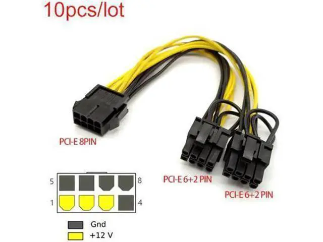 Alt view image 3 of 5 - PCIe 8Pin Male to Dual 8(6+2)Pin Male GPU Splitter Power Cable, 20cm VGA Power Extension Cord for BTC Mining Rig