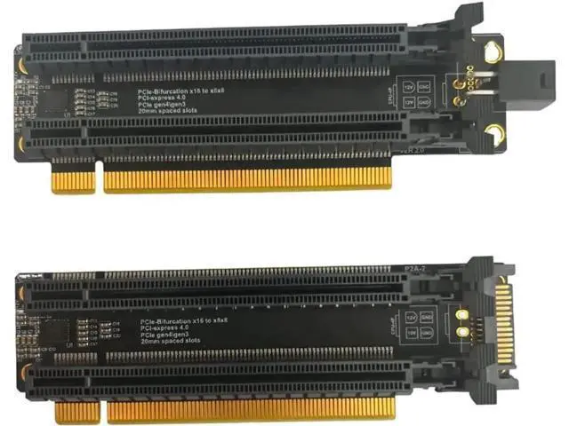 Alt view image 7 of 7 - PCIe 4.0 x16 to x8×8 Bifurcation Splitter Card, 1-to-2 PCIe Expansion Board, 20mm Slot Pitch, CPU 4Pin Power Port + Matching 4Pin Cable