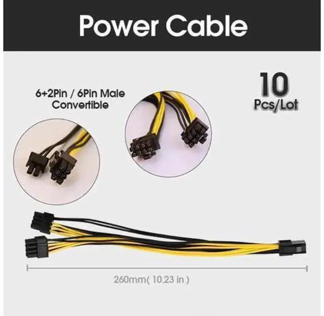 Alt view image 4 of 4 - 10 Pack 260mm PCIe 8Pin Female to 8Pin(6+2) Male GPU Power Extension Cables for Mining & Motherboard Use