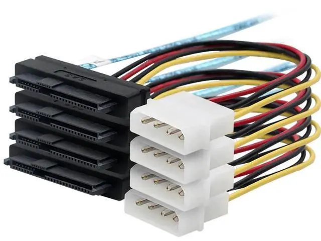 Alt view image 4 of 6 - 2 Pack Mini SAS SFF-8088 26Pin to 4 x SFF-8482 29Pin Breakout Cable 1M(3.3FT), External Mini SAS with Integrated Power Wire for SAS SATA HDD SSD RAID Storage