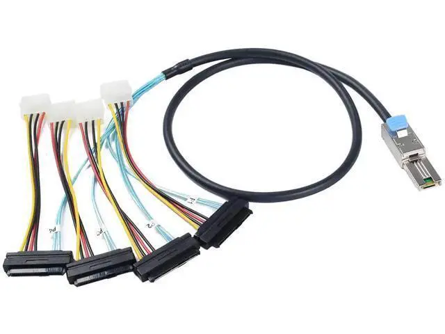 Alt view image 5 of 6 - 2 Pack Mini SAS SFF-8088 26Pin to 4 x SFF-8482 29Pin Breakout Cable 1M(3.3FT), External Mini SAS with Integrated Power Wire for SAS SATA HDD SSD RAID Storage