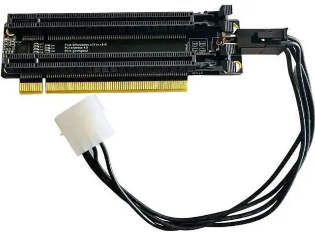 Alt view image 2 of 6 - PCIe 4.0 x16 1-to-2 Bifurcation Expansion Card, PCIe x16 Split into Dual x8 Slots, 20mm Slot Spacing, CPU 4-Pin Auxiliary Power Port with Matching 4Pin Power Cable