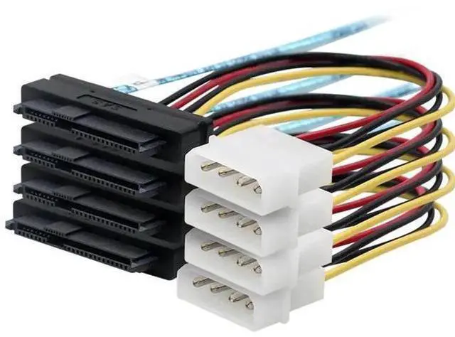 Alt view image 2 of 6 - 2 Pack Internal HD Mini SAS Breakout Cable 1M(3.3FT), SFF-8644 to 4×SFF-8482 Storage Wire with 4Pin IDE Molex Power for Server RAID HBA, SAS SATA HDD SSD Array