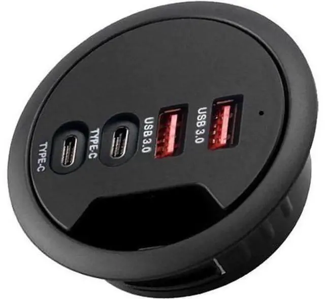 Main image of 60mm 2.36 Inch Grommet Mount USB 3.0 Desk Hub, 2 USB-A + 2 USB-C Ports for Data & Charging, Table Cable Hole USB Splitter with 5V/2A Power Adapter for Office & Gaming Desks