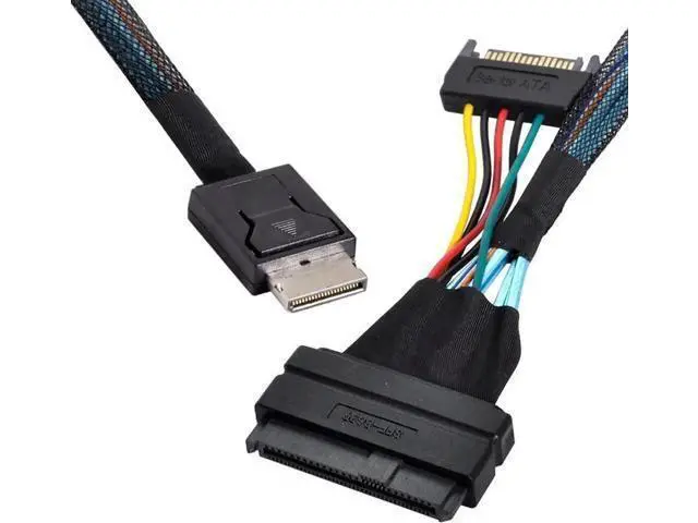 Alt view image 2 of 2 - 50cm PCIe 4.0 OCuLink SFF-8611 Male to U.2 U.3 SFF-8639 Female NVMe SSD Cable with 15Pin SATA Power, Internal Storage Wire for Motherboard 2.5" NVMe Drives