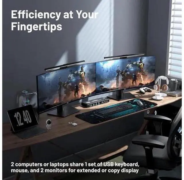 Alt view image 6 of 7 - 2 Computers Dual Monitor USB 3.0 KVM Switch, 4 In 2 Out HDMI Matrix 4K@60Hz HDCP2.3, Hotkey & Remote Control Supported