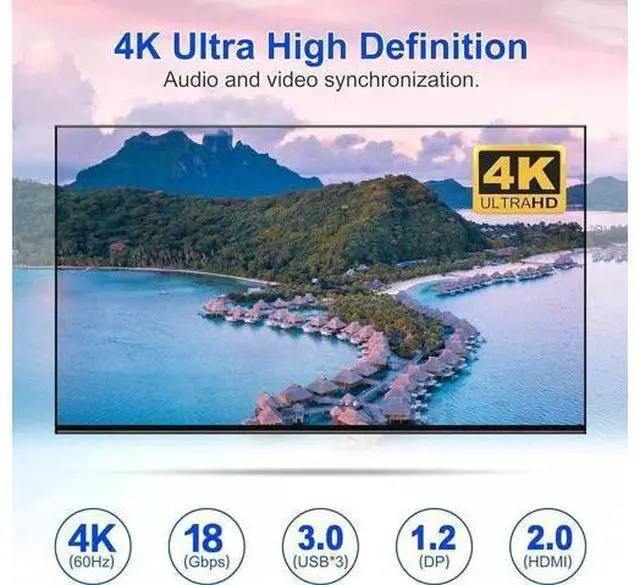 Alt view image 3 of 7 - 4 Port Dual Monitor DP+HDMI Hybrid KVM Switch 4K@60Hz USB 3.0, Audio & Mic Jack, 3 USB 3.0 Ports for 4 PCs Share 2 Displays