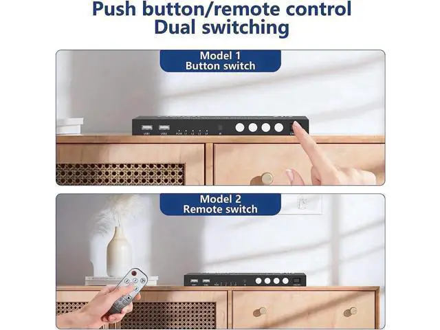 Alt view image 4 of 7 - 4 Port 4 In 1 Out HDMI KVM Switch & Quad Multi-Viewer 4K@30Hz, Seamless 4 PC to Single Monitor Switcher with Hotkey, Front Button & IR Remote Control