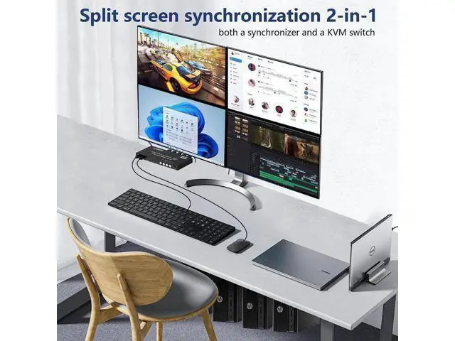 Alt view image 7 of 7 - 4 Port 4 In 1 Out HDMI KVM Switch & Quad Multi-Viewer 4K@30Hz, Seamless 4 PC to Single Monitor Switcher with Hotkey, Front Button & IR Remote Control