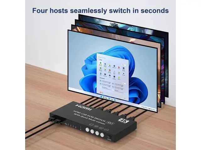 Alt view image 6 of 7 - 4 Port 4 In 1 Out HDMI KVM Switch & Quad Multi-Viewer 4K@30Hz, Seamless 4 PC to Single Monitor Switcher with Hotkey, Front Button & IR Remote Control