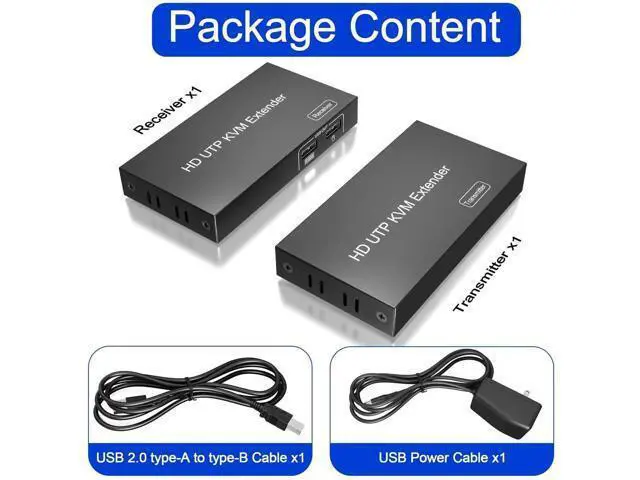 Alt view image 5 of 7 - HDMI KVM Extender Over TCP/IP Cat5e/Cat6/Cat6a/Cat7 Up to 60M/200FT, 1080P@60Hz, 2 USB2.0 Ports, Zero Latency, Cross-Platform Plug & Play