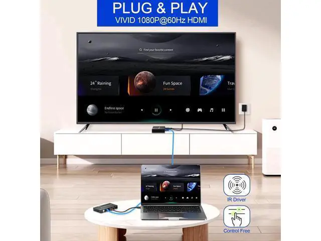 Alt view image 7 of 7 - HDMI KVM Extender Over TCP/IP Cat5e/Cat6/Cat6a/Cat7 Up to 60M/200FT, 1080P@60Hz, 2 USB2.0 Ports, Zero Latency, Cross-Platform Plug & Play