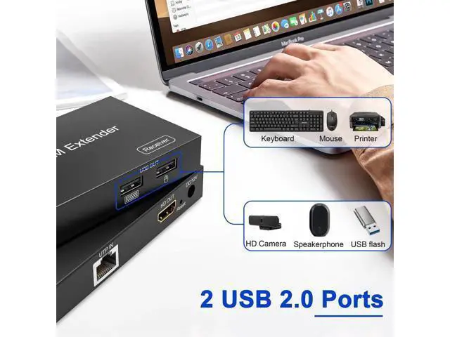 Alt view image 6 of 7 - HDMI KVM Extender Over TCP/IP Cat5e/Cat6/Cat6a/Cat7 Up to 60M/200FT, 1080P@60Hz, 2 USB2.0 Ports, Zero Latency, Cross-Platform Plug & Play