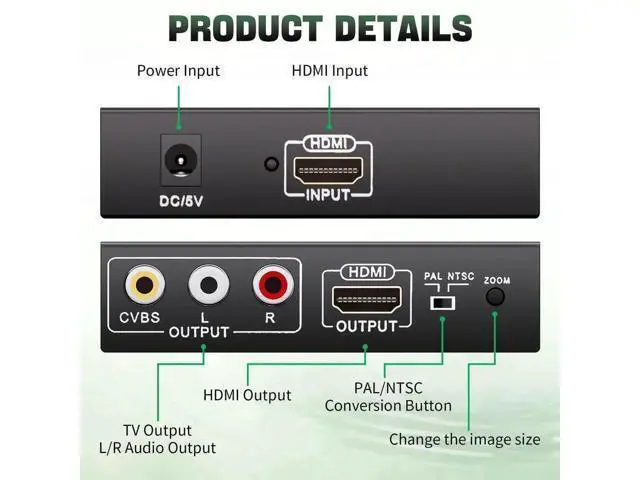 Alt view image 5 of 7 - HDMI to 3RCA CVBS AV Converter Adapter, Digital to Analog RCA Video Audio Adapter Supports PAL/NTSC, for PC Laptop Xbox Camera TV Monitor