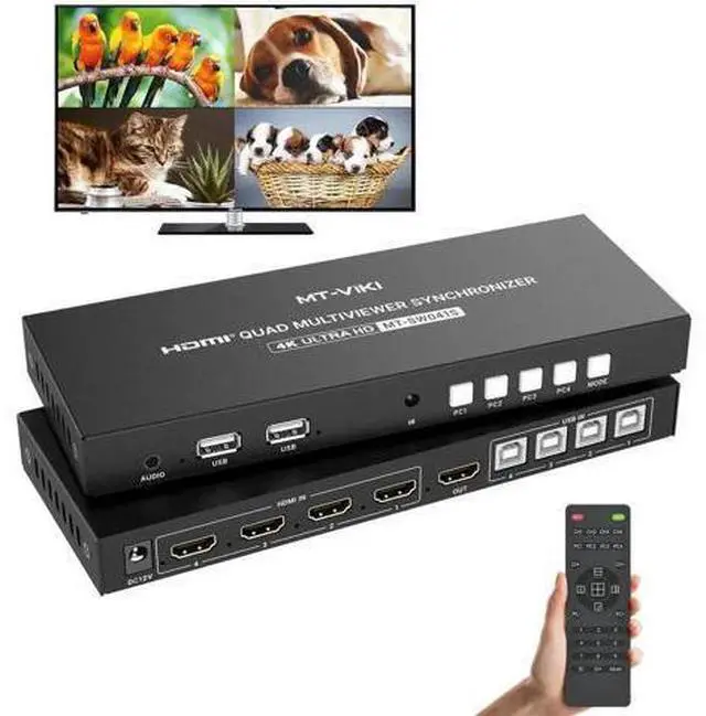 Main image of MT-VIKI 4-Port Quad HDMI KVM Multiviewer, 4K Resolution, PIP & POP Borderless Multi-View, Built-in 3.5mm Audio Jack