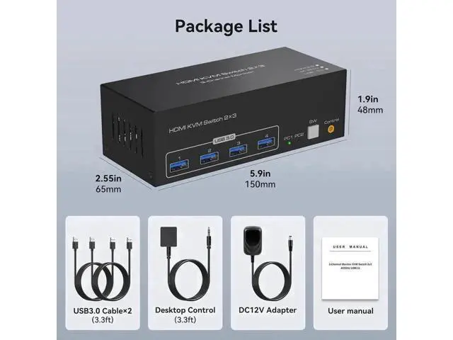 Alt view image 4 of 7 - 2-Port Triple HDMI KVM Switch, 8K@60Hz 4K@60Hz, 4 USB3.0 Ports