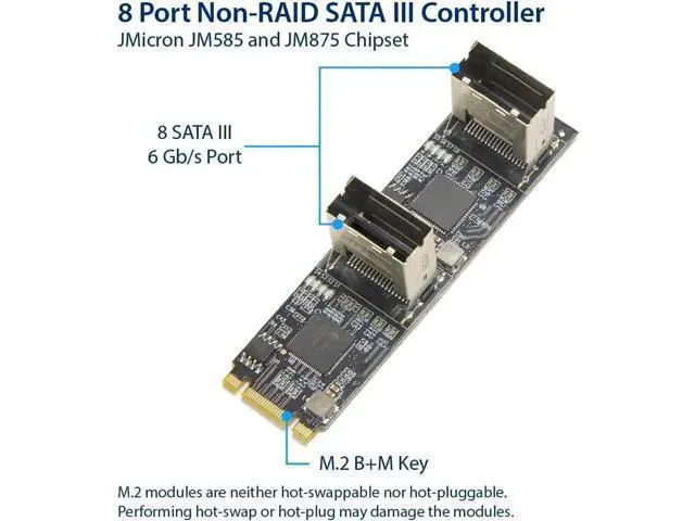 Alt view image 3 of 5 - 8 Port SATA III 6Gbps to M.2 B+M Key PCIe 3.0 x2 Adapter Card, Non-RAID SATA Expansion Board for M.2 B/M Slot Storage Extension