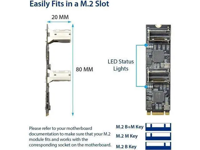 Alt view image 5 of 5 - 8 Port SATA III 6Gbps to M.2 B+M Key PCIe 3.0 x2 Adapter Card, Non-RAID SATA Expansion Board for M.2 B/M Slot Storage Extension