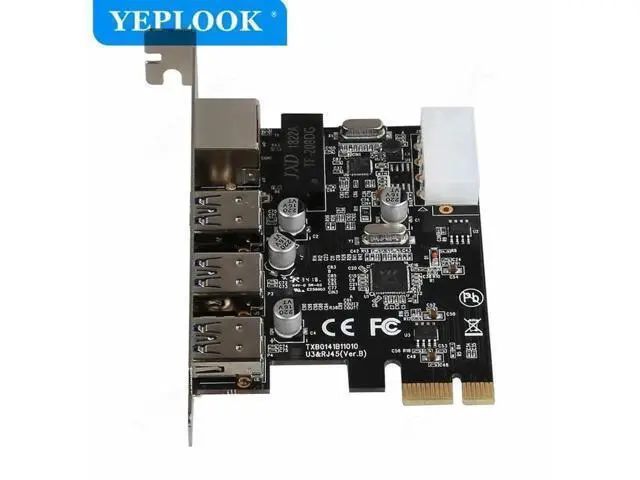 Alt view image 2 of 5 - PCIe x1 Combo Expansion Card, 3-Port USB3.0 + Gigabit RJ45 LAN Adapter with 4Pin Power Connector for Desktop PC