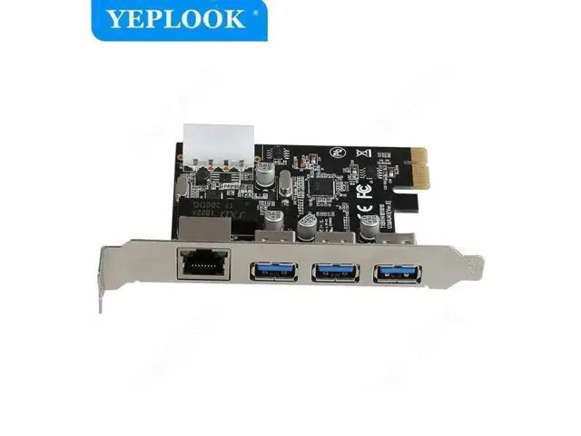 Alt view image 4 of 5 - PCIe x1 Combo Expansion Card, 3-Port USB3.0 + Gigabit RJ45 LAN Adapter with 4Pin Power Connector for Desktop PC