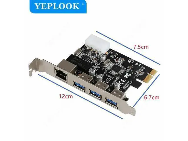 Alt view image 3 of 5 - PCIe x1 Combo Expansion Card, 3-Port USB3.0 + Gigabit RJ45 LAN Adapter with 4Pin Power Connector for Desktop PC