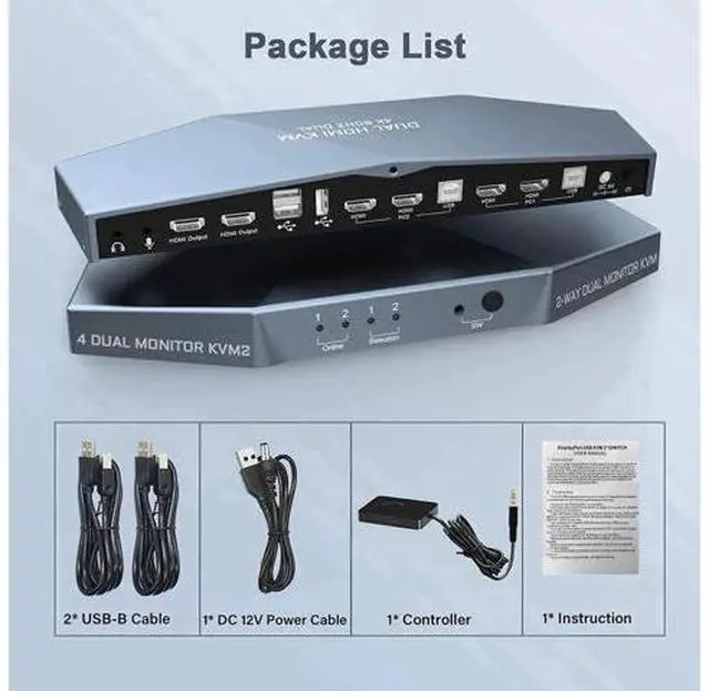 Alt view image 7 of 7 - 4×2 Dual Monitor HDMI KVM Switch 4K@60Hz HDCP 2.2, 2 PCs Share 2 Displays