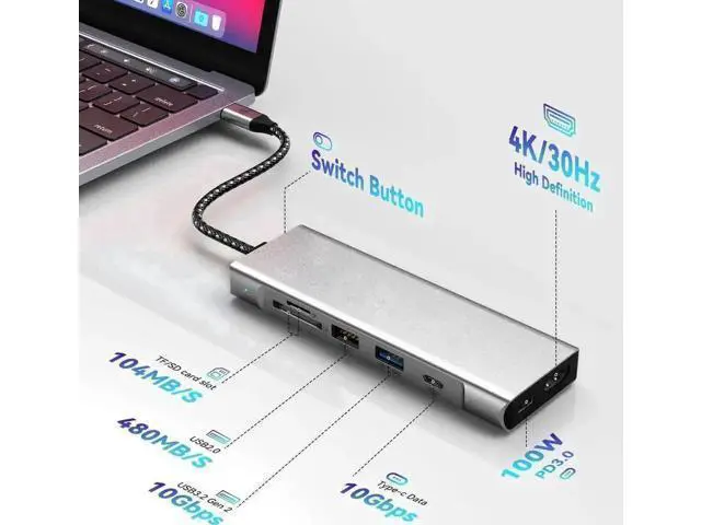 Alt view image 7 of 7 - 8 in 1 USB C Docking Station with M.2 NVMe/SATA SSD Enclosure, 4K HDMI, 10Gbps USB-C, 100W PD Charging, USB 3.2 & USB-A, SD TF Card Reader for Type-C Laptops