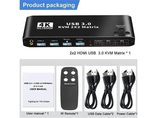 Alt view image 3 of 7 - 2 In 2 Out HDMI Matrix KVM Switch 4K@60Hz, USB 3.0 Dual Monitor KVM Switcher for 2 Computers Share 2 Monitors Keyboard Mouse Printer, Compatible with Mac Windows