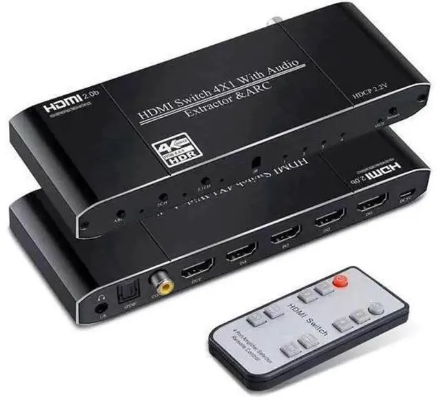 Main image of 4x1 HDMI Switch with Audio Extractor, 4 in 1 Out 4K HDMI Switcher Selector Box, Separate Optical Toslink + Coaxial + 3.5mm AUX Audio Output, Built-in EDID Management, IR Remote Control, Supports 4K UH
