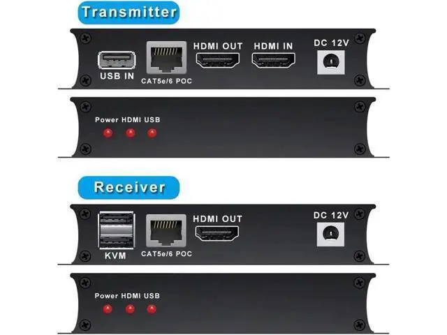 Alt view image 3 of 7 - HDMI KVM Extender Over Cat5/Cat6 Up to 196FT/60M, 1080P@60Hz TX & RX Kit, USB Keyboard Mouse Control, Plug & Play
