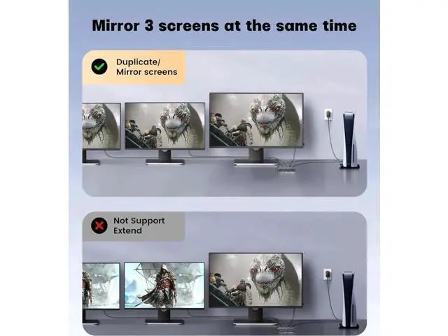 Alt view image 2 of 7 - Powered 1 in 3 Out HDMI 2.1 Splitter 1x3 Mirror Duplicate Adapter 8K@60Hz 4K@120Hz Single Source to Three Identical Displays