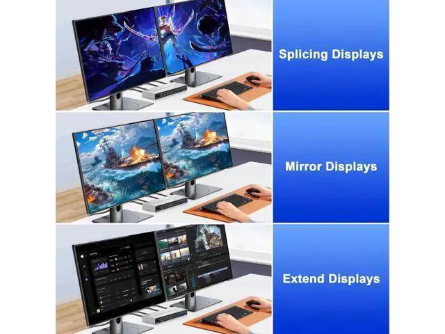 Alt view image 5 of 7 - 4-Port DP1.4 Dual Monitor USB3.0 KVM Switch 8K@60Hz, With Audio & Mic, 3 USB3.0 Ports for 4 PCs