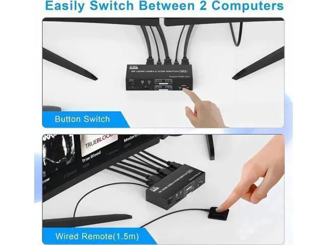 Alt view image 5 of 7 - 2 Port Dual Monitor HDMI KVM Switch 2 In 2 Out, 8K@60Hz 4K@120Hz USB3.0 KVM Switcher with Audio Mic, SD & TF Card Slots for 2 PCs Share 2 Monitors and 4 USB Devices
