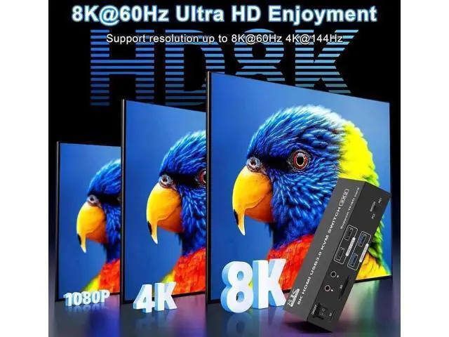 Alt view image 6 of 7 - 2 Port Dual Monitor HDMI KVM Switch 2 In 2 Out, 8K@60Hz 4K@120Hz USB3.0 KVM Switcher with Audio Mic, SD & TF Card Slots for 2 PCs Share 2 Monitors and 4 USB Devices