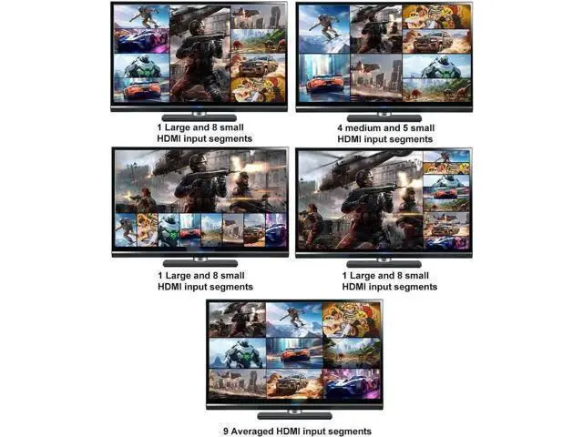 Alt view image 2 of 7 - 9×1 Seamless HDMI Multi-Viewer Switch 9 In 1 Out, 10 Display Modes, IR Remote, 4K@30Hz & 1080P for Security Cameras