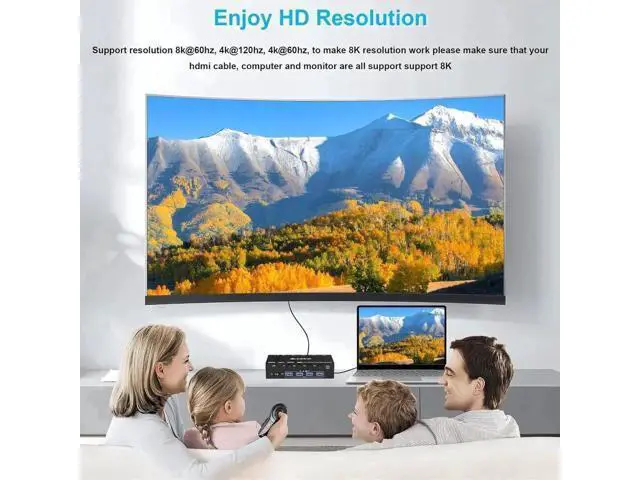 Alt view image 6 of 7 - 4 Port HDMI USB3.0 KVM Switch, 8K@60Hz KVM Switcher with 3.5mm Audio & EDID Emulator for 4 PCs Share 1 Monitor Keyboard Mouse, Compatible with Windows Mac Linux