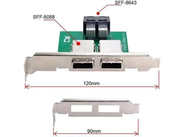 Alt view image 7 of 7 - Mini SAS SFF-8088 External to Dual SFF-8643 HD Internal Storage Adapter Card with Full Height Bracket for Server RAID