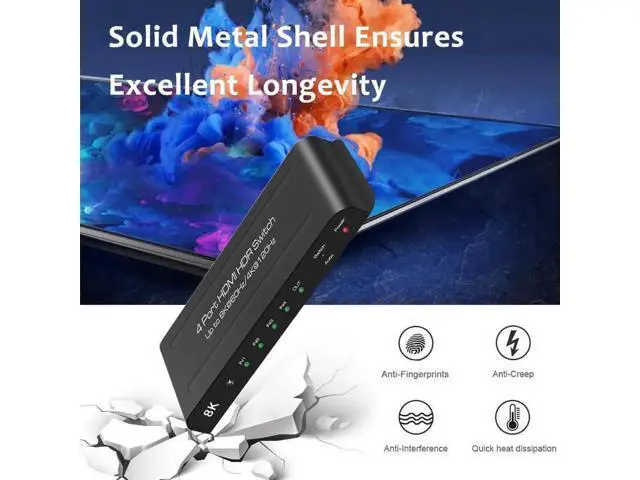 Alt view image 3 of 7 - Upgraded 4 in 1 Out HDMI 2.1 Auto Switch 8K@60Hz 4K@120Hz with Remote & US Power Adapter, 48Gbps Bandwidth HDMI Switcher Supports HDR10+, HDCP 2.3, Dolby Vision, Dolby Atmos, CEC Function