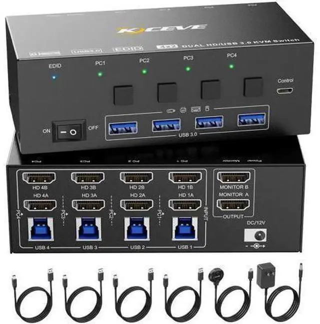 Main image of 4-Port Dual HDMI KVM Switch 8K@60Hz 4K@144Hz, USB3.0 with EDID Emulator