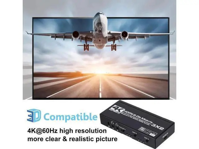 Alt view image 4 of 7 - 3x2 HDMI Matrix Switch 4K@60Hz HDR10, HDMI 2.0 Video Switcher with Dual SPDIF & Dual 3.5mm L/R Audio Extractor, HDCP 2.2 EDID IR Remote Control Model OZJ5