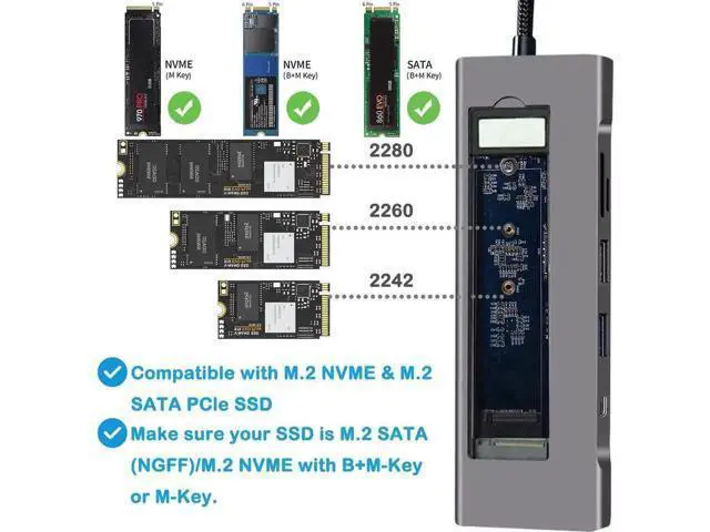 Alt view image 3 of 7 - 8-in-1 USB C Hub Integrated M.2 NVMe & 2.5" SATA SSD Enclosure, Multiport Adapter with 4K HDMI, 10Gbps USB3.1, USB2.0, SD/TF Card Reader, 100W PD Charging for USB-C Laptops