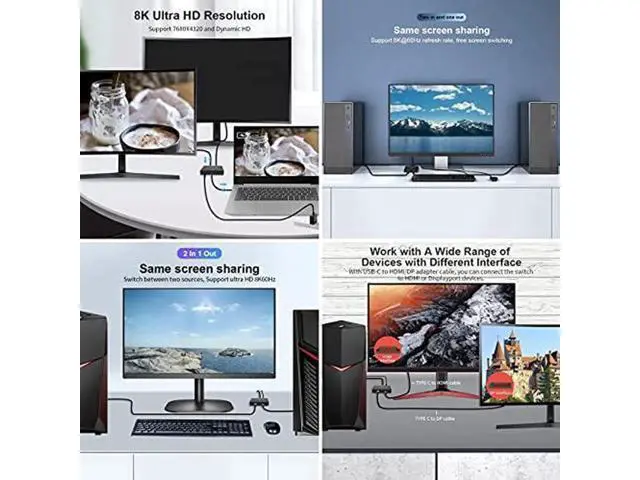 Alt view image 3 of 6 - Bi-Directional USB-C MST 1-in-2 Switch Hub, Supports 8K@30Hz Video, 10Gbps USB 3.2 Data & 100W PD Pass-Through, 2-Way Type-C Selector for Laptops, Monitors and Docking Stations