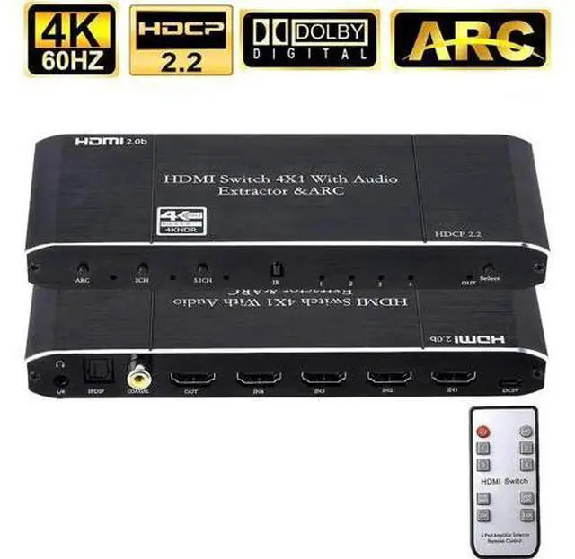 Main image of 4 in 1 Out HDMI 2.0 Switch with ARC & Audio Extractor, 4K@60Hz HDR10 HDMI Switcher with IR Remote, HDCP 2.2 SPDIF Audio Output, Compatible with PS4, Xbox, Apple TV, Fire Stick, HDTV Projector