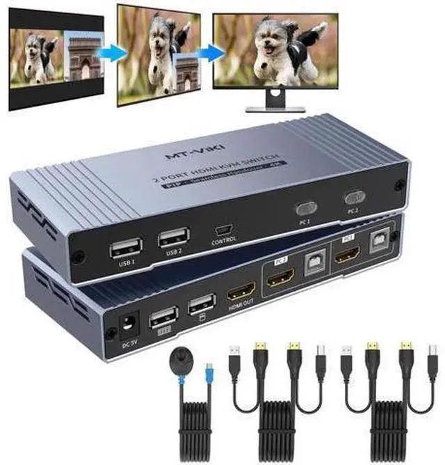 Main image of MT-VIKI 2x1 HDMI KVM Multiviewer, 2024 Upgraded Version with PIP, Seamless Switch 4K@30Hz & Hotkey Control