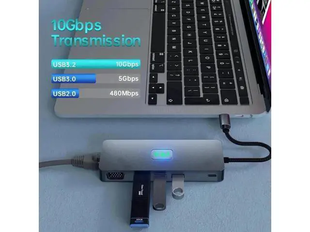 Alt view image 6 of 7 - 11 in 1 USB C Docking Station Triple Display, Multiport Adapter with 4K@60Hz HDMI, DP, VGA, 100W PD, Gigabit Ethernet, SD/TF Card Reader, 3×USB3.2, Audio Jack for MacBook Dell HP Lenovo Laptops
