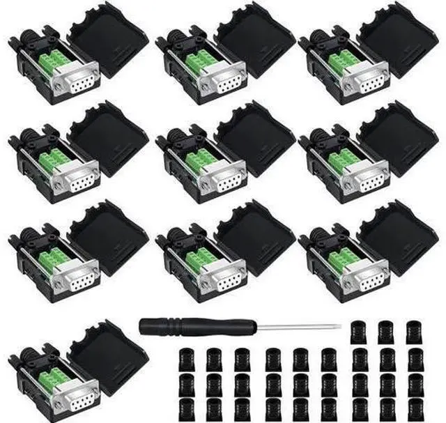 Main image of 10 Pack White DB9 Female RS232 Breakout Board Solder-Free Terminal Block Adapter With Plastic Housing D-SUB Serial Wiring Module