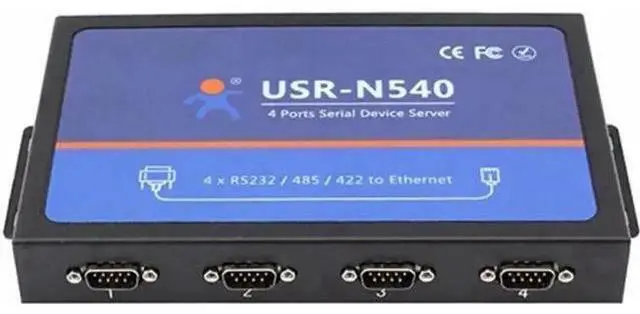 Main image of USR-N540 4-Port Industrial Serial to Ethernet Device Server, RS232/RS485/RS422 to RJ45 TCP/IP Converter with Modbus Gateway, DHCP & DNS Support for Industrial PLC Automation